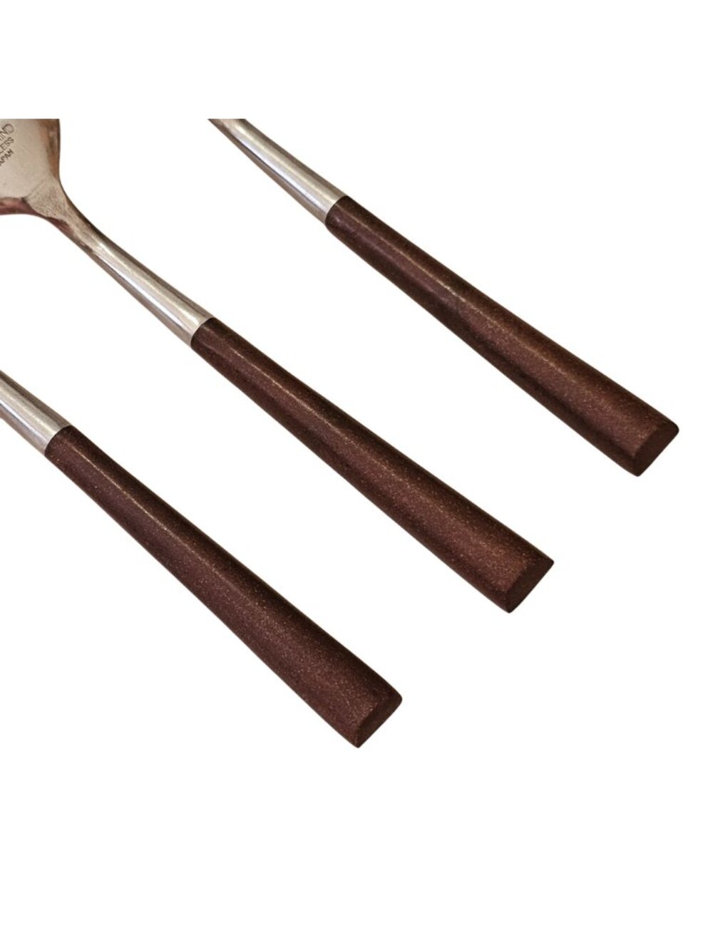 3 Woodwind Soup Spoon 7.5" wood-like handle vtg midcentury boho mixed material m - Picture 5 of 8